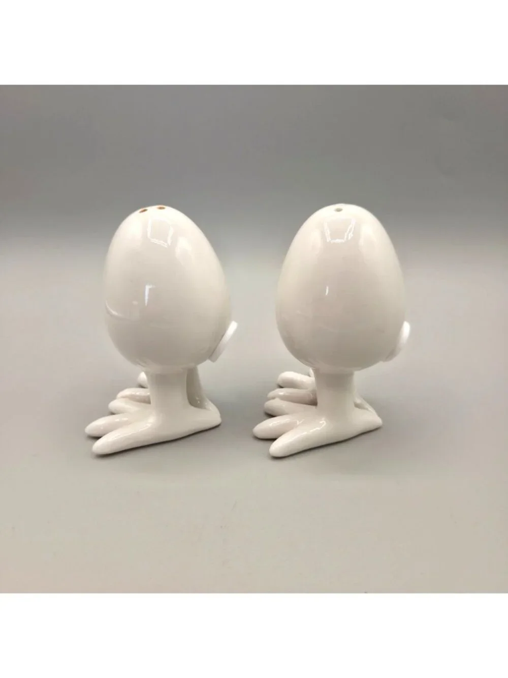 Eggs With Legs Ceramic Salt & Pepper Shakers Eggs Bird Feet White Gloss Finish